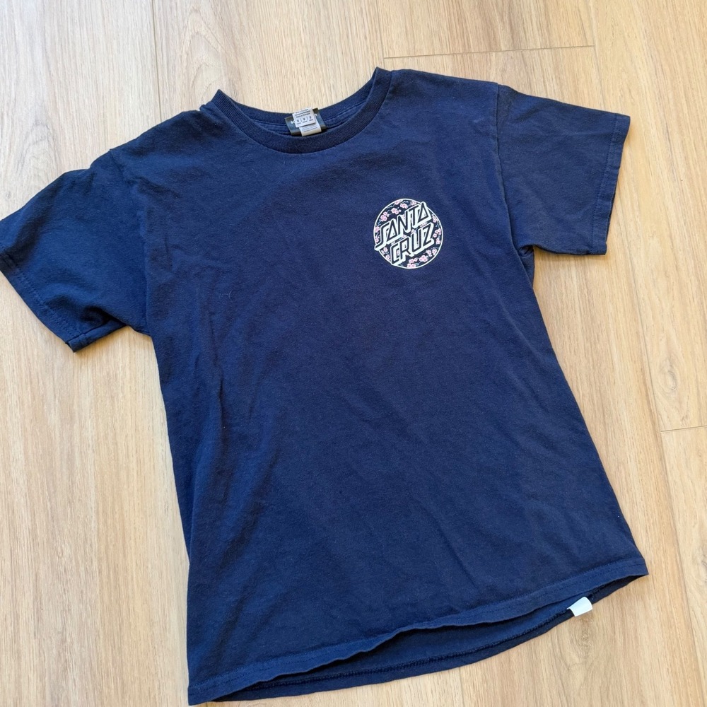 Santa Cruz Kids Navy Blue Cherry Blossom Dot Logo Graphic T-Shirt Size Medium